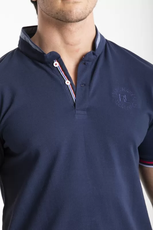 Tunisian style neck polo shirt GERONI BLUE