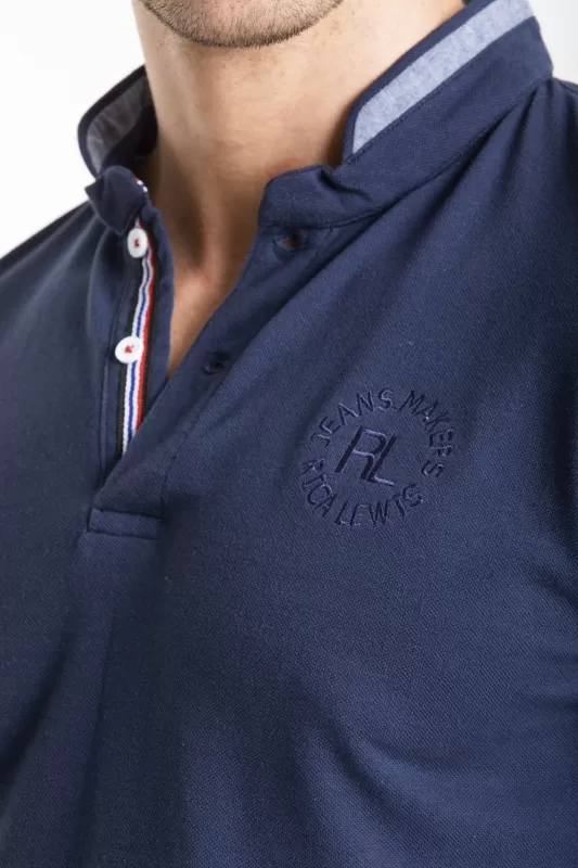 Tunisian style neck polo shirt GERONI BLUE