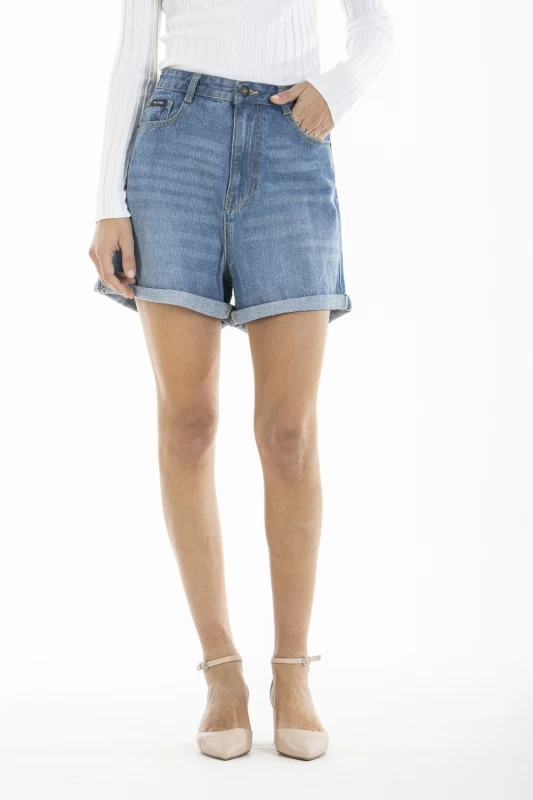 Short denim taille haute BARB